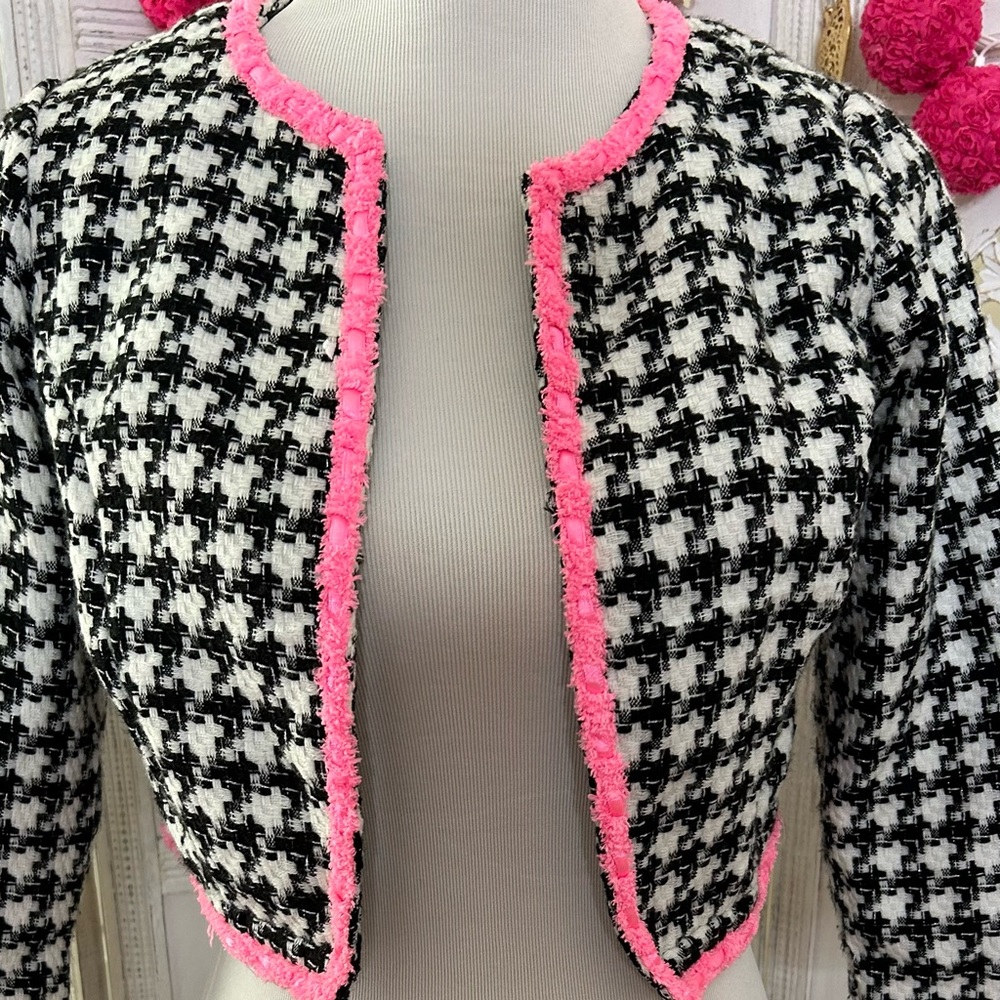 Stunning Tweed Jacket with pink trimming